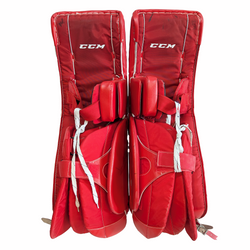 CCM Extreme Flex 4 - Jambières de gardien de but NCAA Pro Stock Senior d'occasion (rouge/noir/blanc)