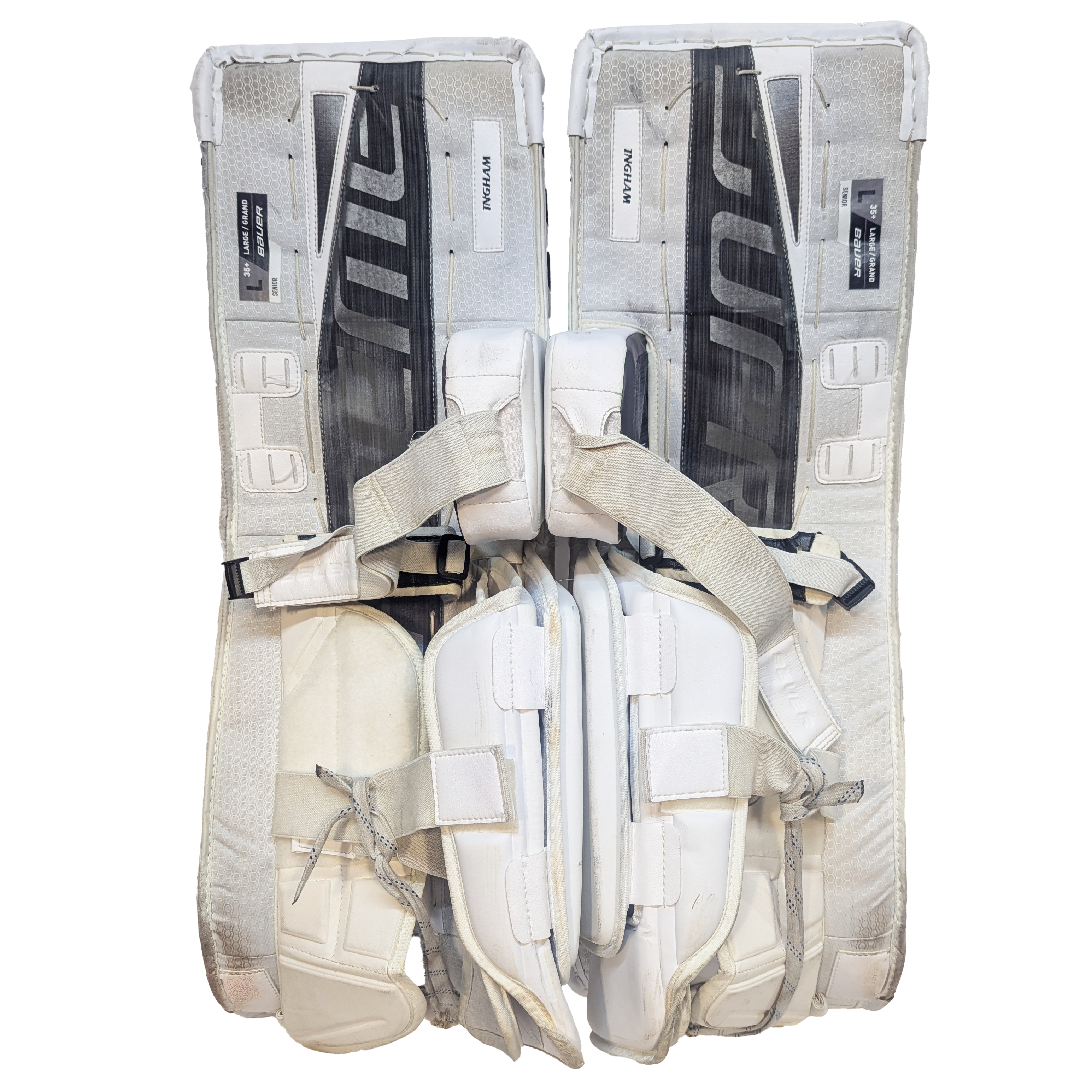 Bauer Supreme Mach - AHL Used Pro Stock Goalie Pads (White/Black/Silver)