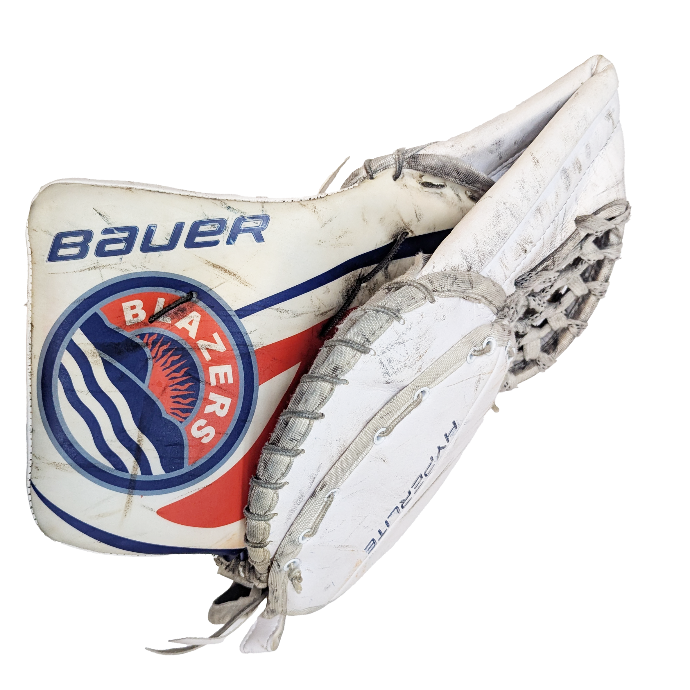 Bauer Vapor Hyperlite - Used WHL Pro Stock Goalie Trapper (White/Navy/Orange)