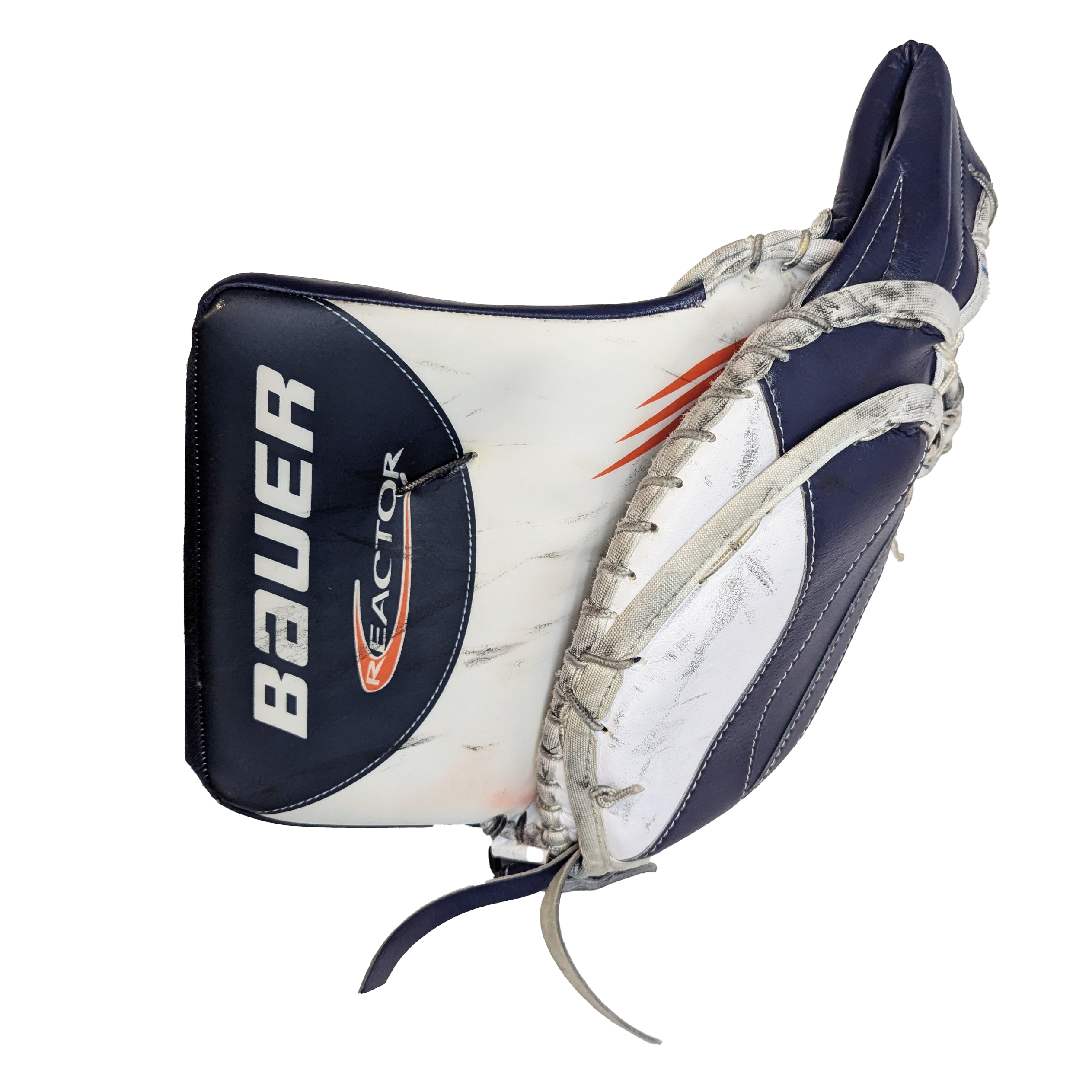 Bauer Vapor Hyperlite - Used WHL Pro Stock Goalie Trapper (White/Navy/Orange) *Dressed as Reactor*