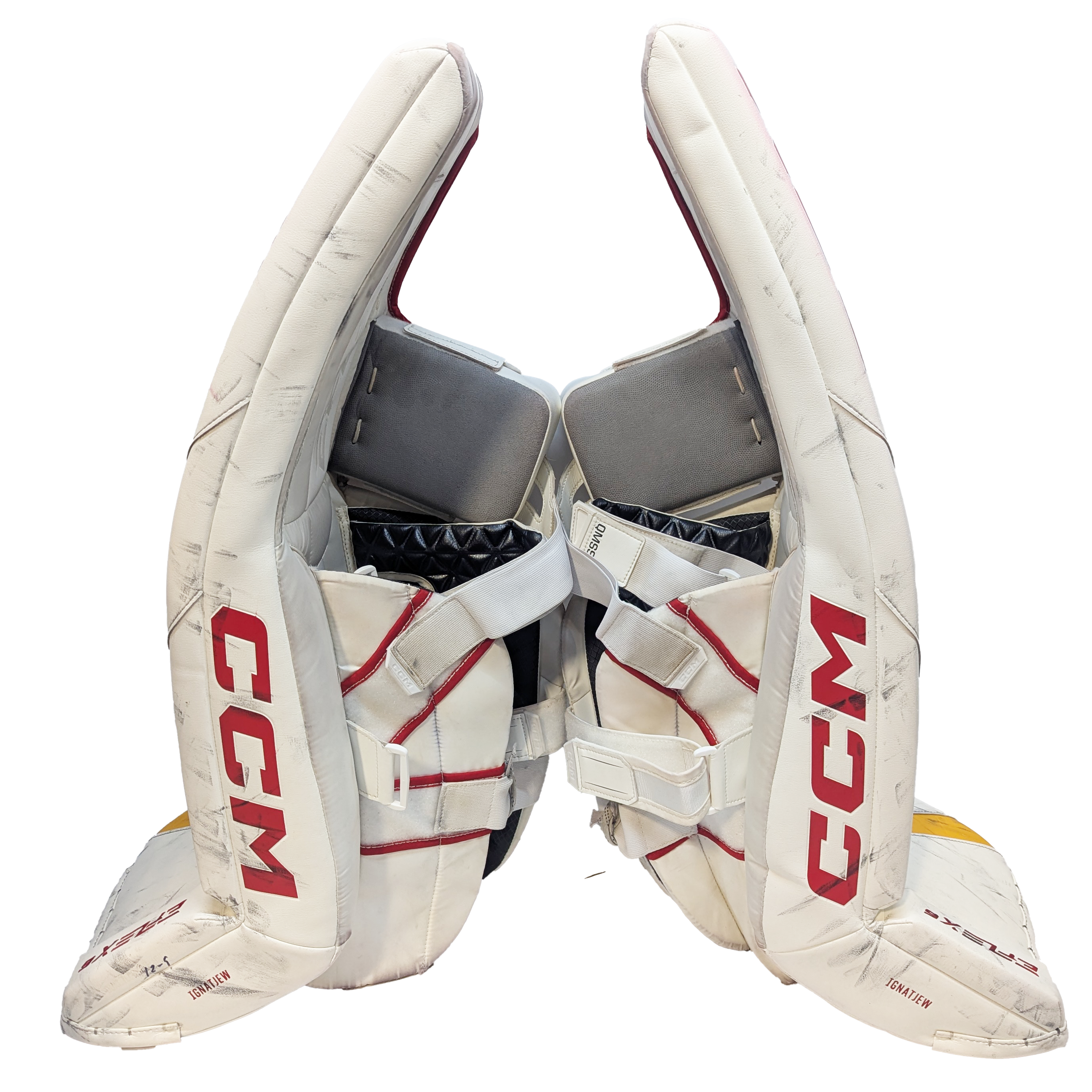 CCM Extreme Flex 6 - Used AHL Pro Stock Senior Goalie Full Set (White/Red/Yellow)