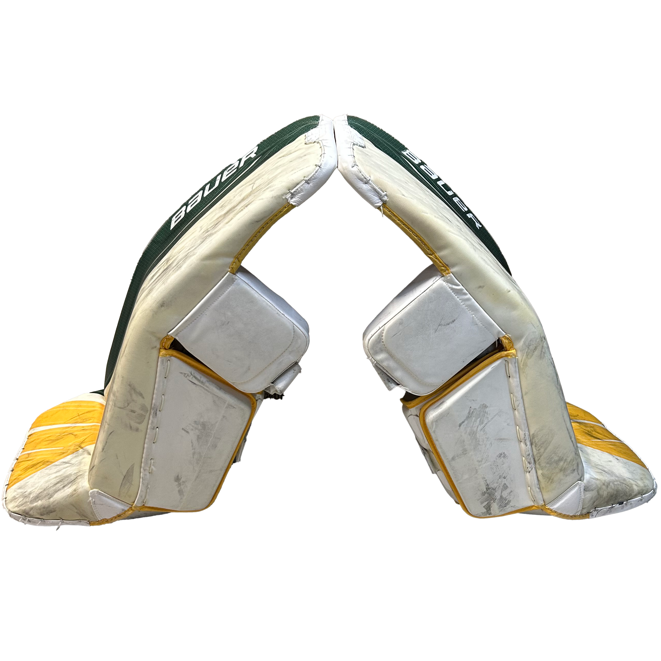 Bauer Supreme Ultrasonic - Used Pro Stock Goalie Pads (White/Green/Yellow)