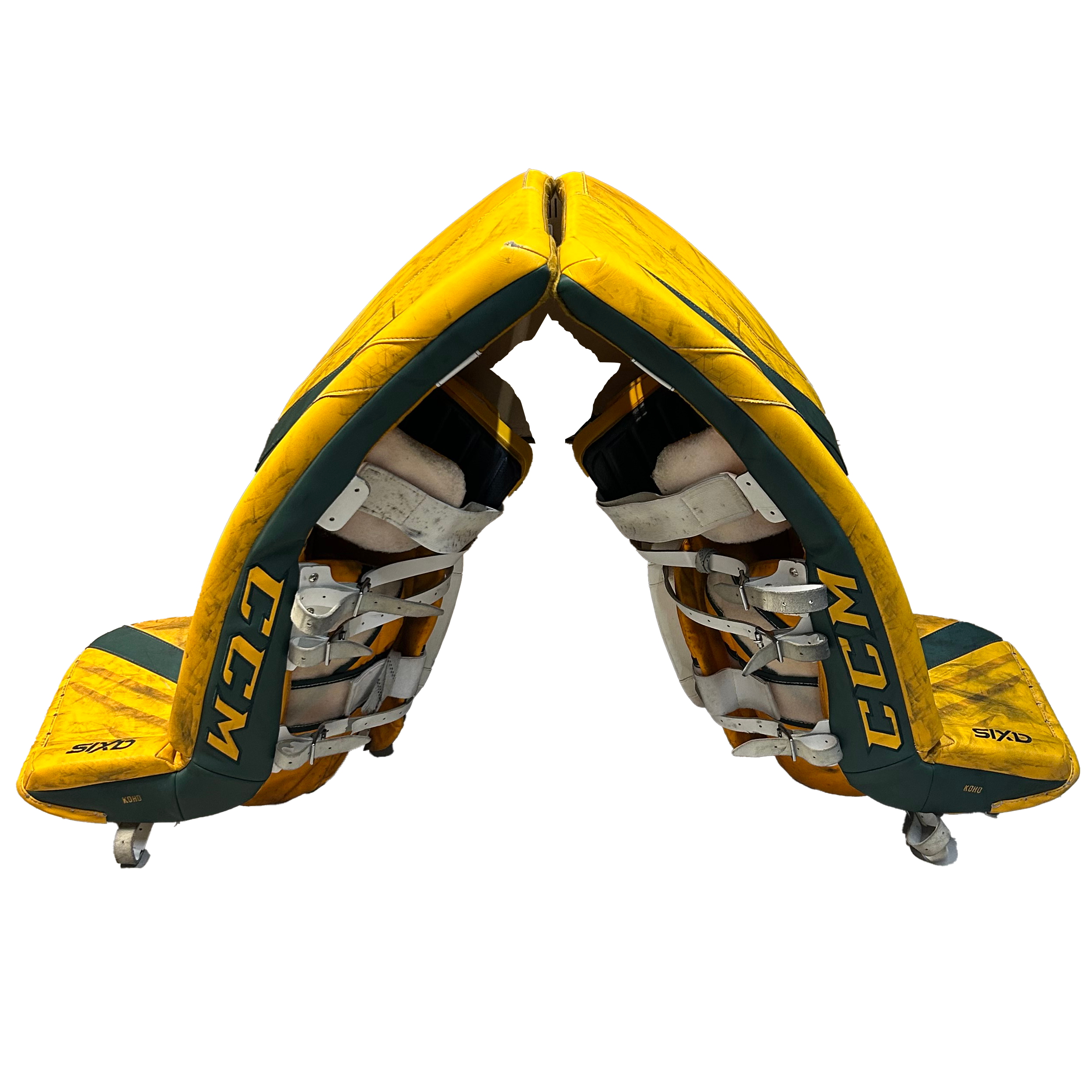 CCM Axis - Used Pro Stock Goalie Pads (Yellow/Green)