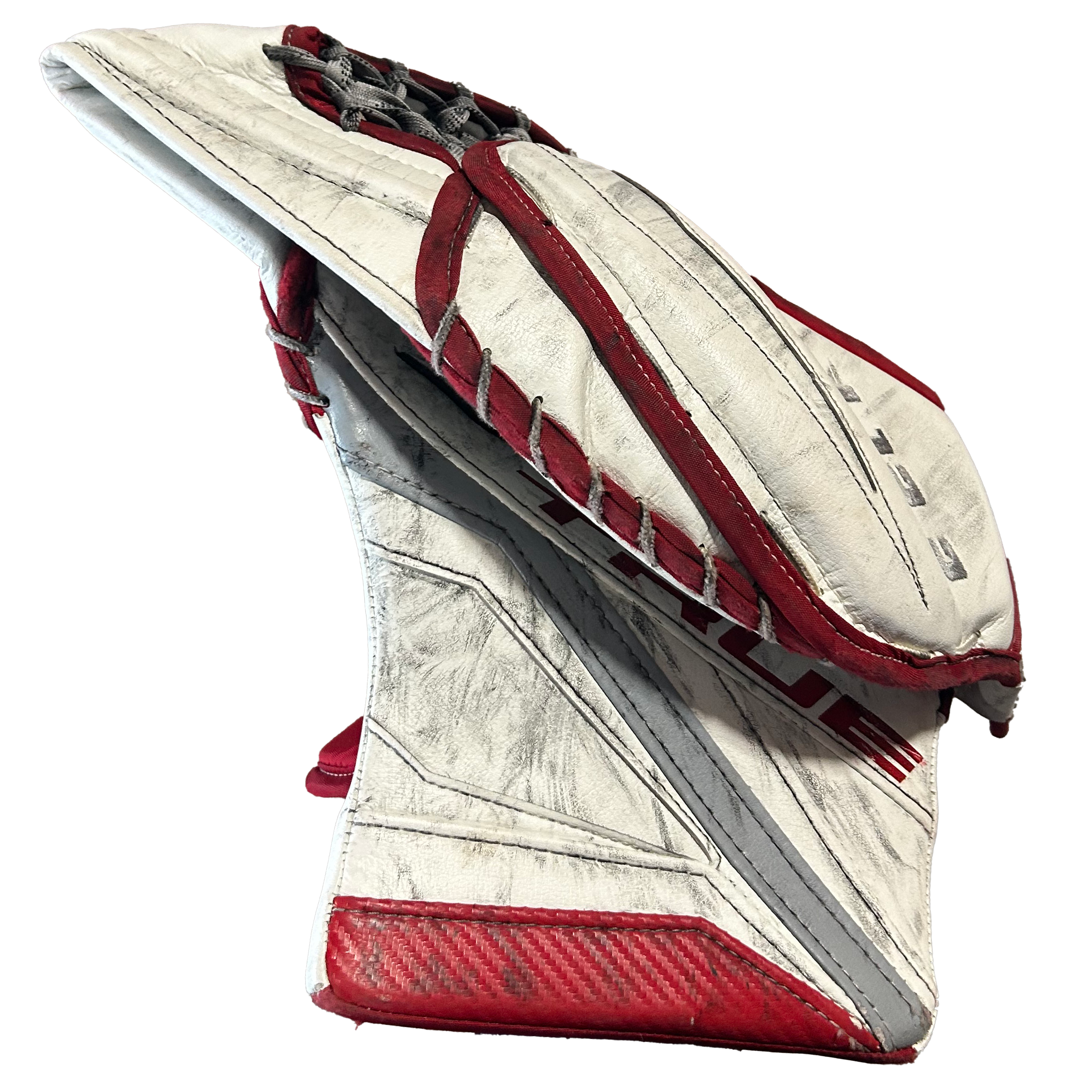 True L12.2 - Used Pro Stock Goalie Glove (White/Red/Grey)