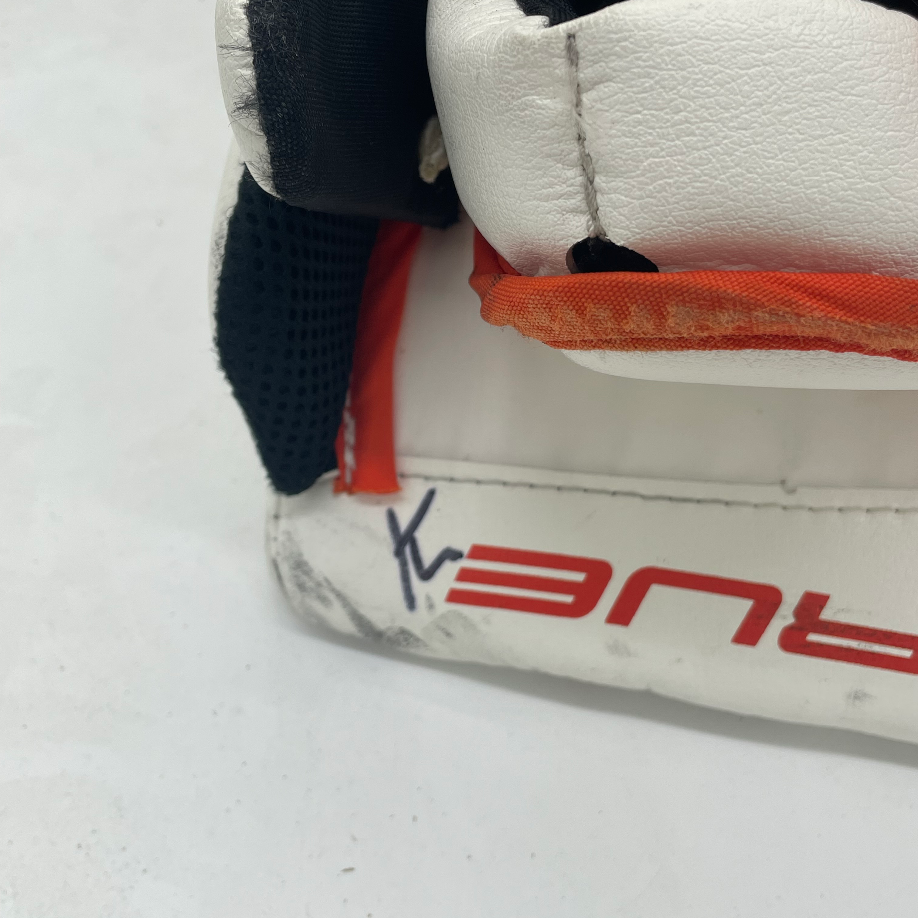 True L12.2 - Used Pro Stock Goalie Blocker (White/Orange)