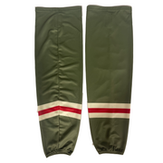 ECHL - Chaussettes de hockey usagées (olive/crème/rouge)