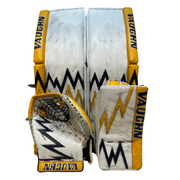 Vaughn Ventus SLR - Jambières de gardien de but Pro Stock d'occasion (blanc/jaune/bleu marine)