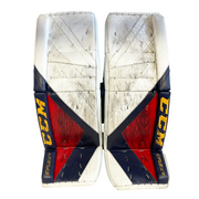 CCM Extreme Flex 5 - Jambières de gardien de but Pro Stock d'occasion (blanc/bleu marine/rouge)