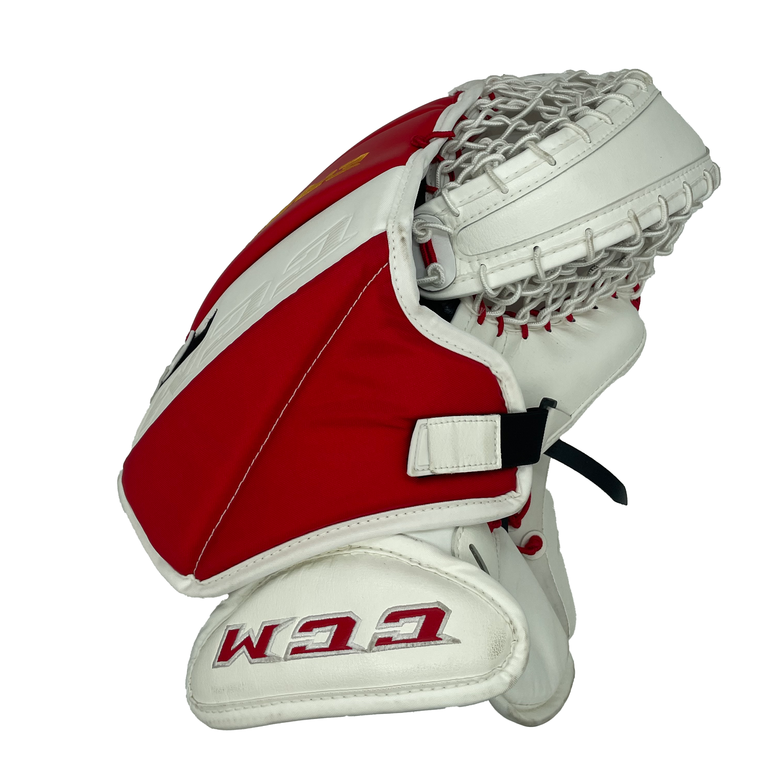 CCM Extreme Flex 5 - Used Pro Stock NHL Goalie Glove - Jacob Markstrom (White/Red/Yellow)