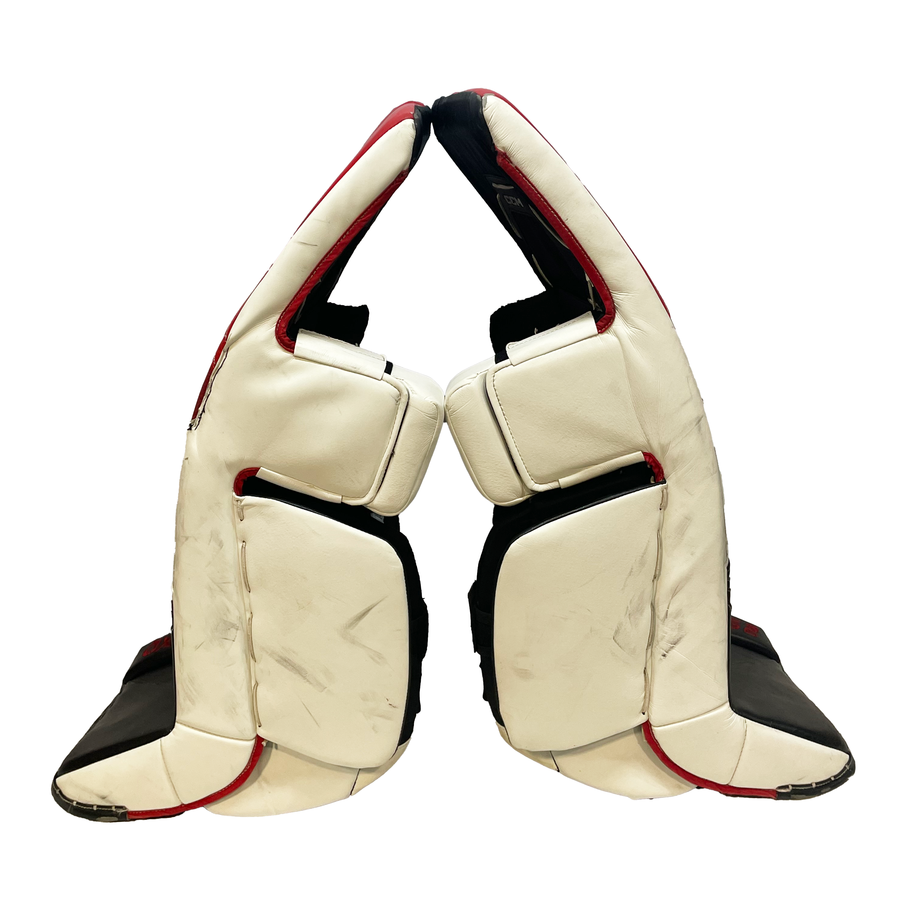 CCM AXIS 2 - Used Pro Stock Goalie Pads (White/Red/Black)