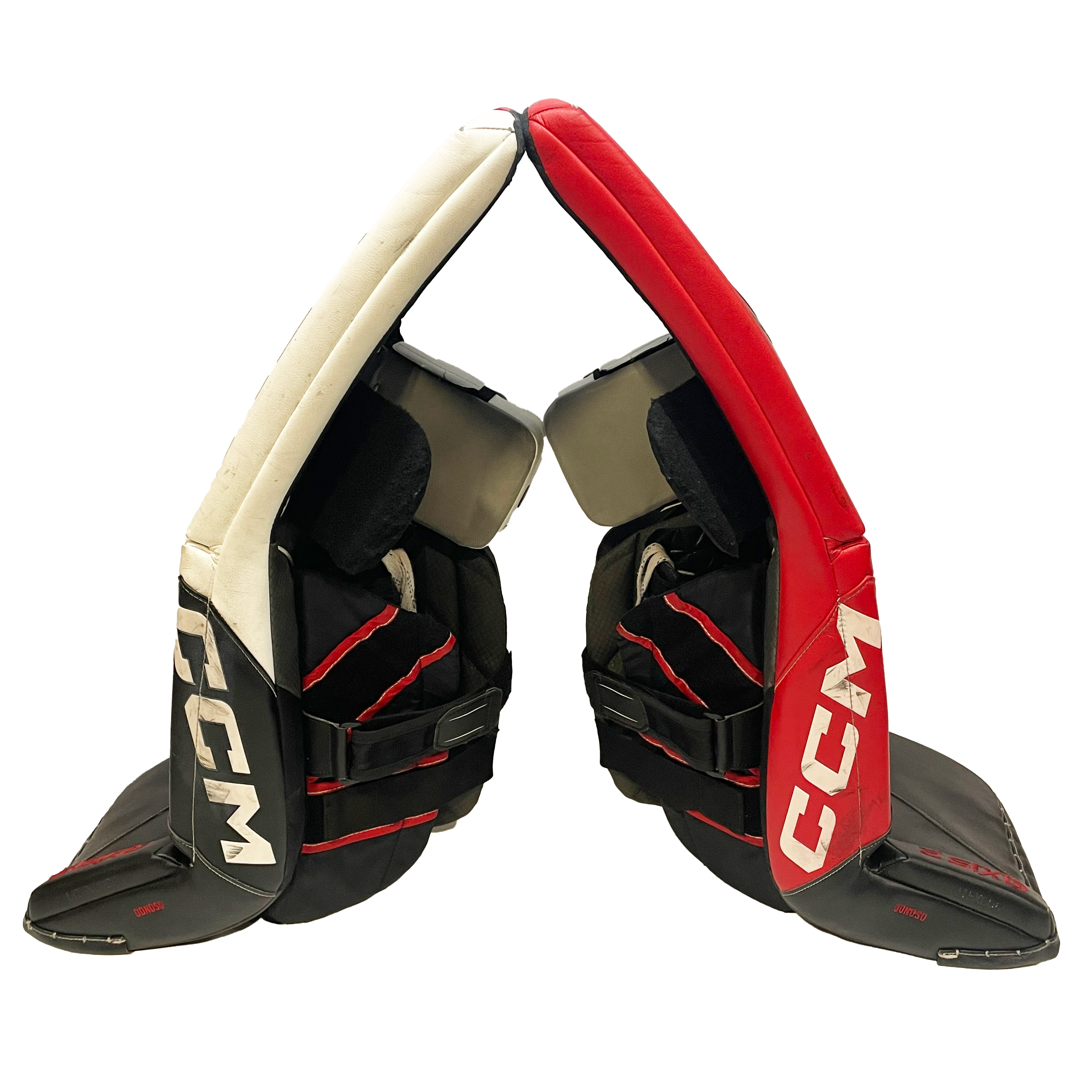 CCM AXIS 2 - Used Pro Stock Goalie Pads (White/Red/Black)