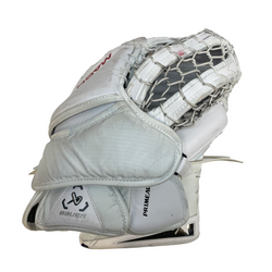 Bauer Supreme Mach - Gant de gardien Cayden Primeau NHL Pro Stock d'occasion - Canadiens de Montréal (blanc/rouge/bleu)
