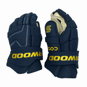 Sherwood Code Encrypt Pro – Gants NHL Pro Stock – Équipe de Suède Tournoi des 4 Nations (bleu marine/jaune)