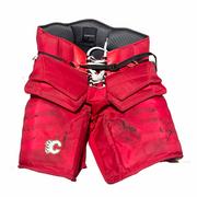 Vaughn Ventus - Pantalon de gardien de but personnalisé NHL Pro d'occasion - Flames de Calgary (rouge/blanc/jaune)