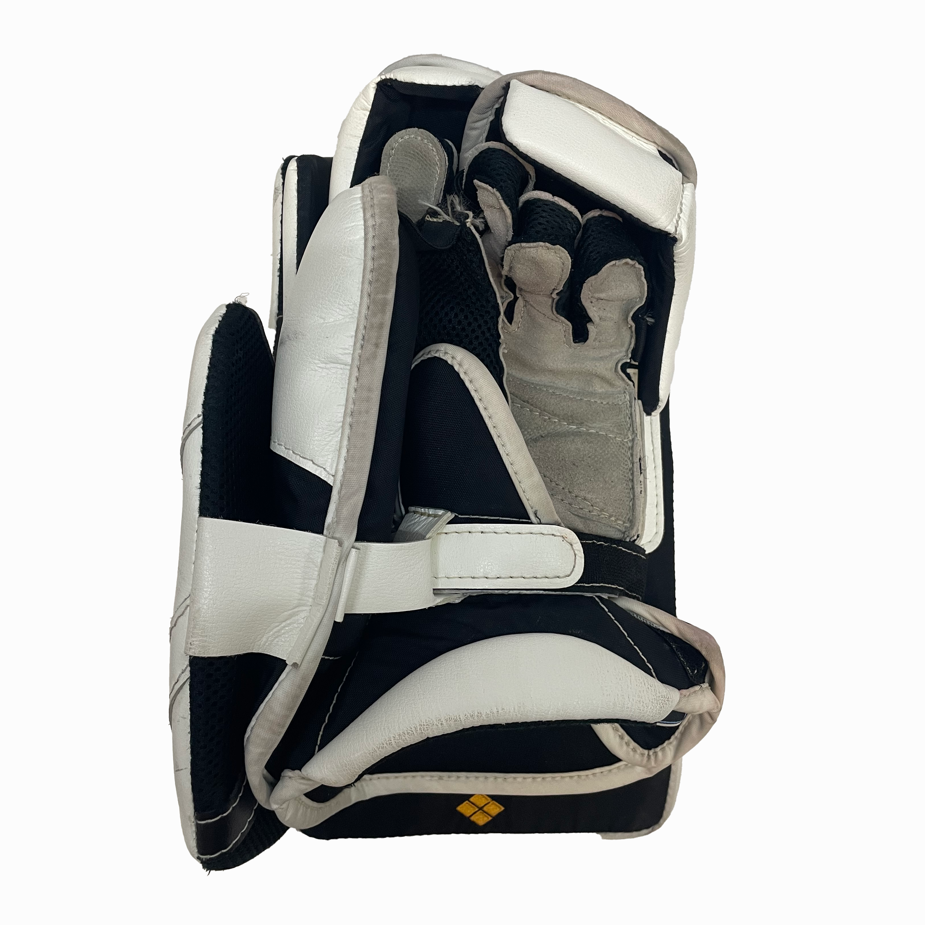 True HZRDUS PX4 - Used Full Right Pro Stock Goalie Blocker - Brandon Bussi (White/Black/Yellow)