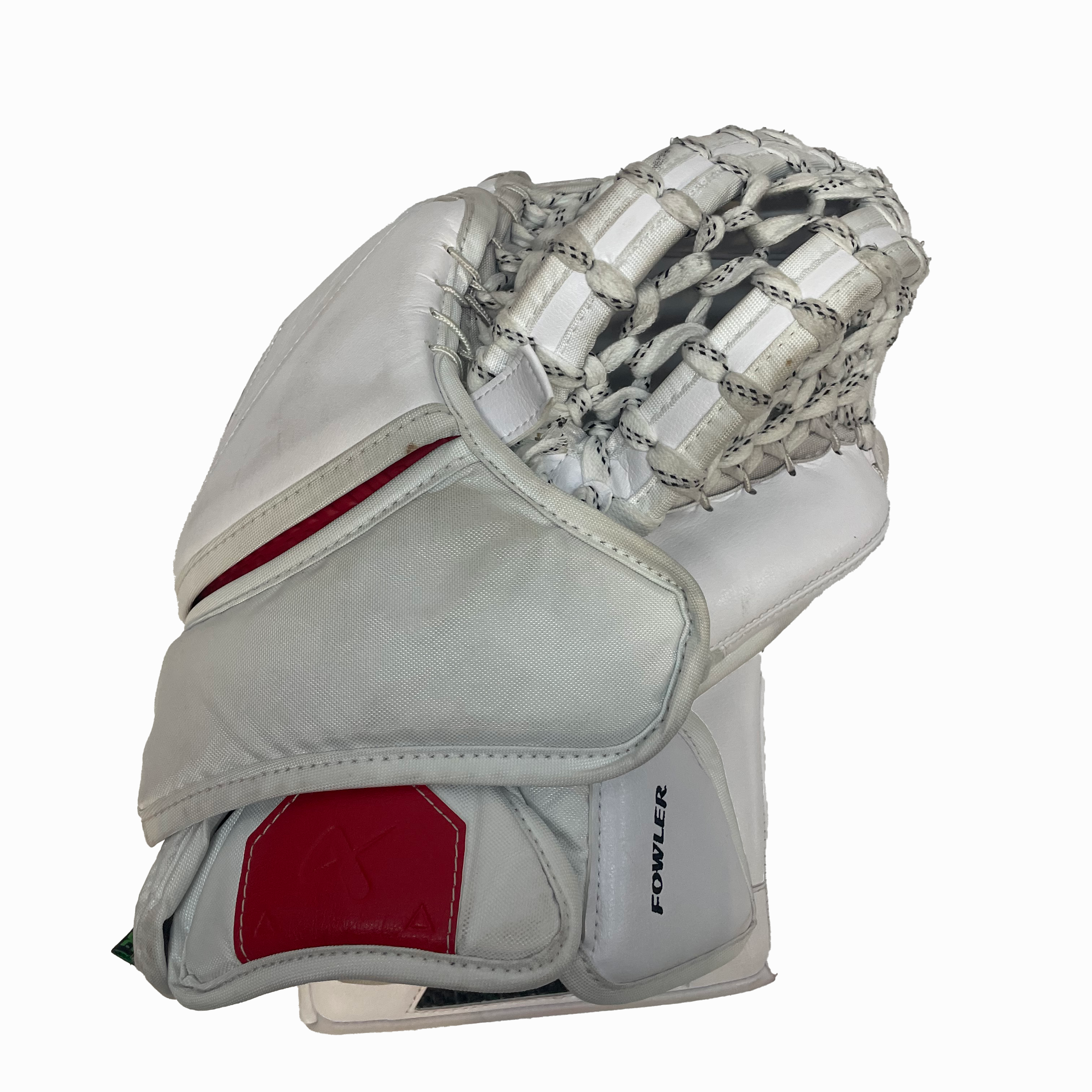 Bauer Vapor Flylite - Used Jacob Fowler NHL Pro Stock Goalie Glove - Montreal Canadiens (White/Blue/Red)