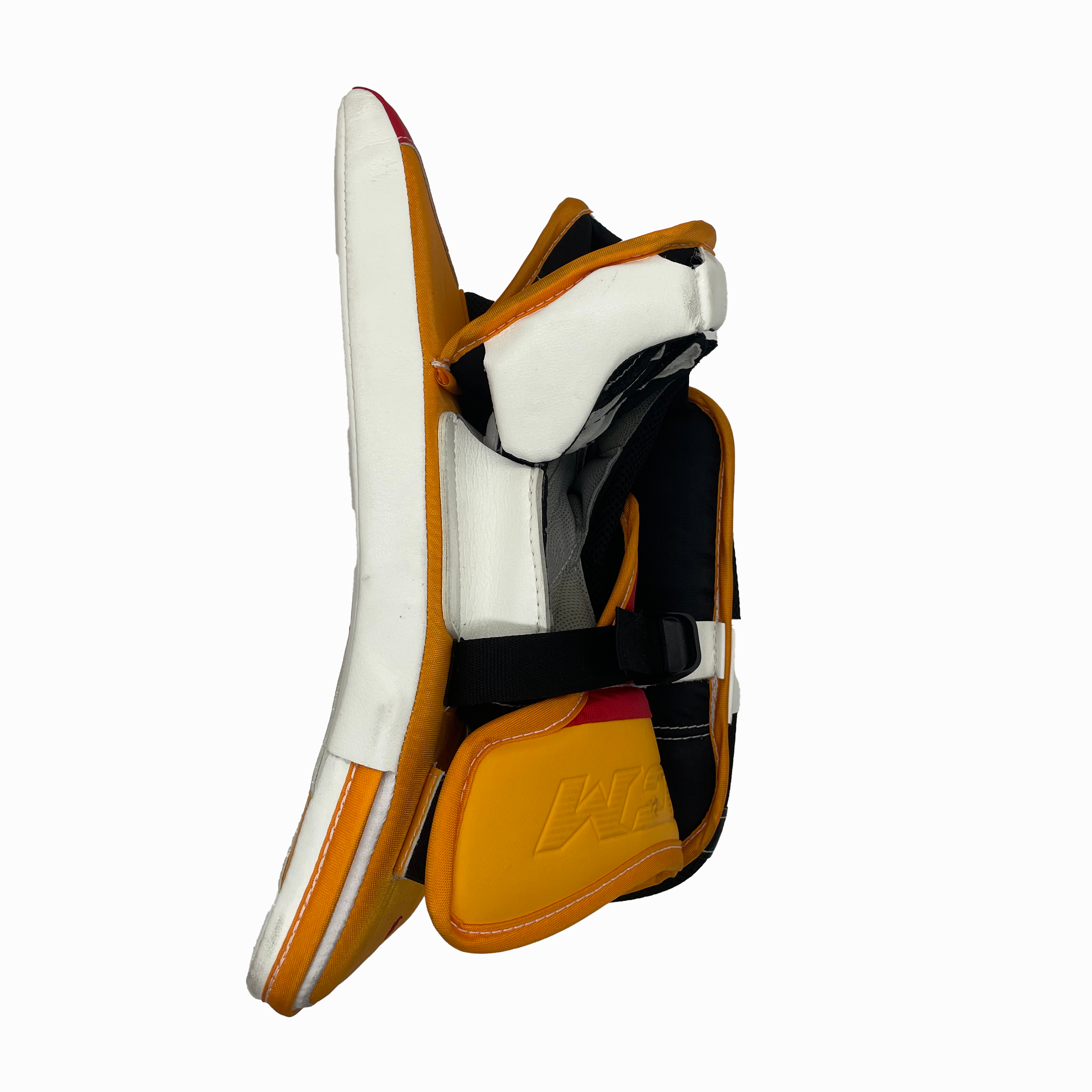 CCM Extreme Flex 5 - Pro Stock NHL Goalie Blocker - Dustin Wolf (Red/Yellow/White)