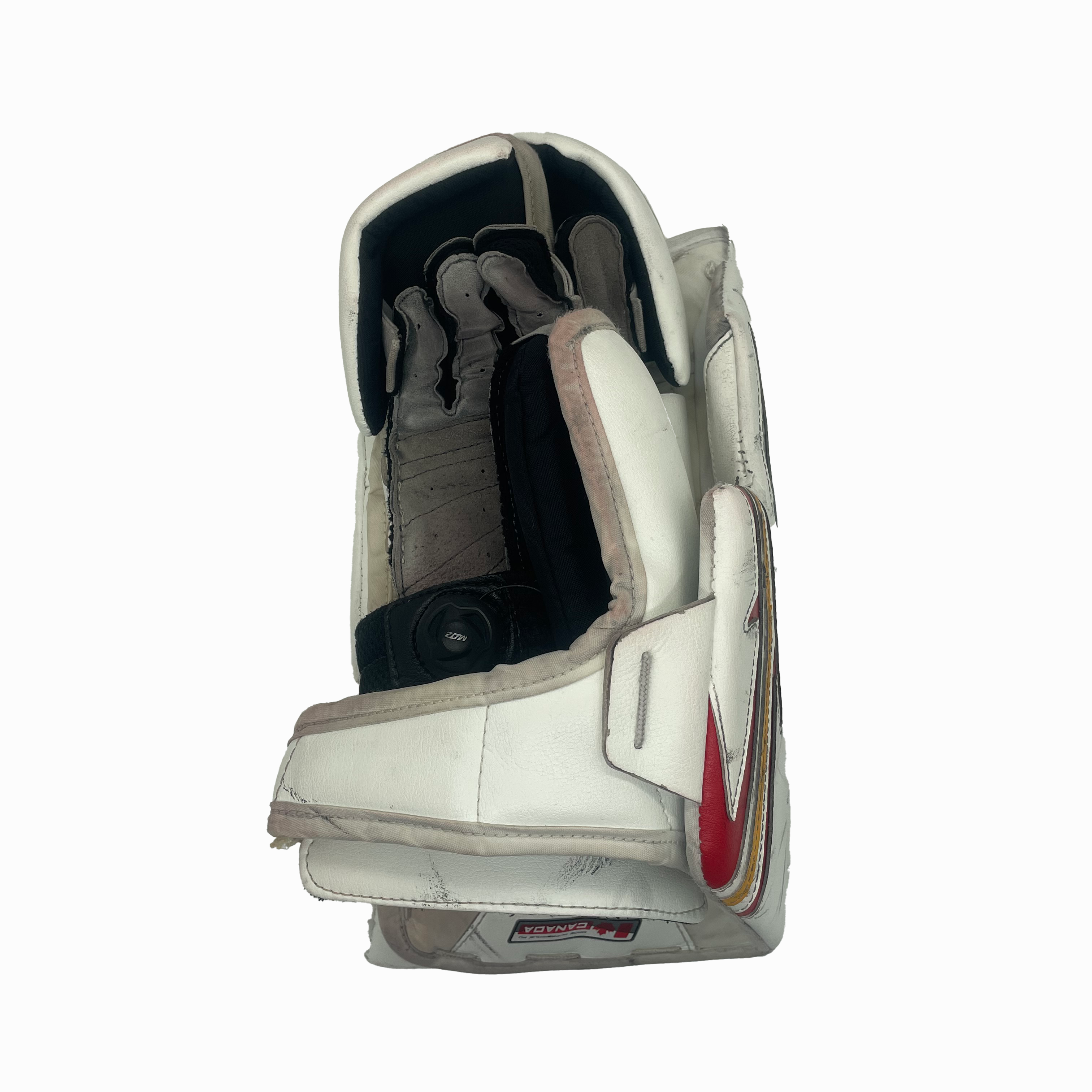 Brian's Iconik - Used AHL Pro Stock Goalie Blocker (White/Red/Yellow)