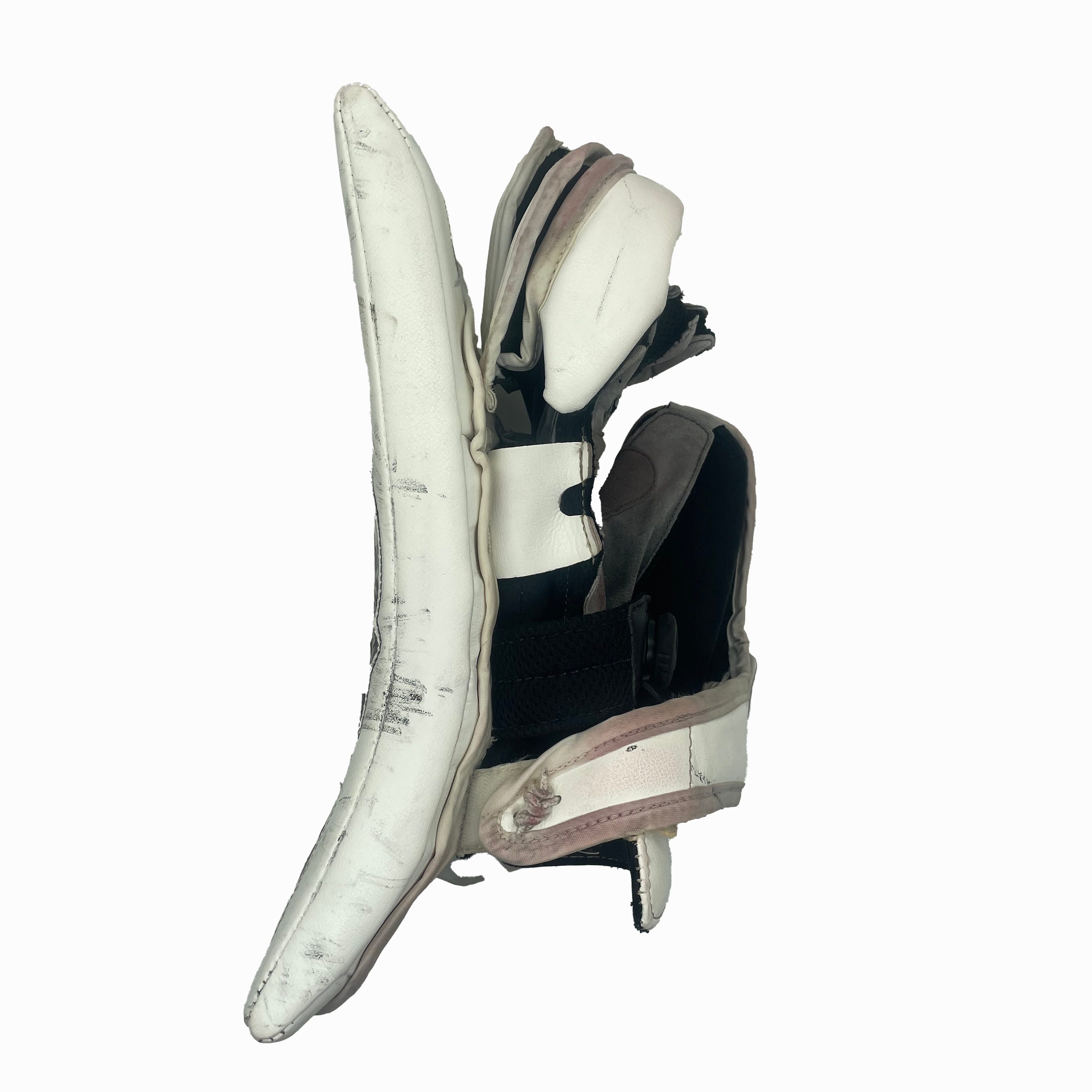 Brian's Iconik - Used AHL Pro Stock Goalie Blocker (White/Red/Yellow)