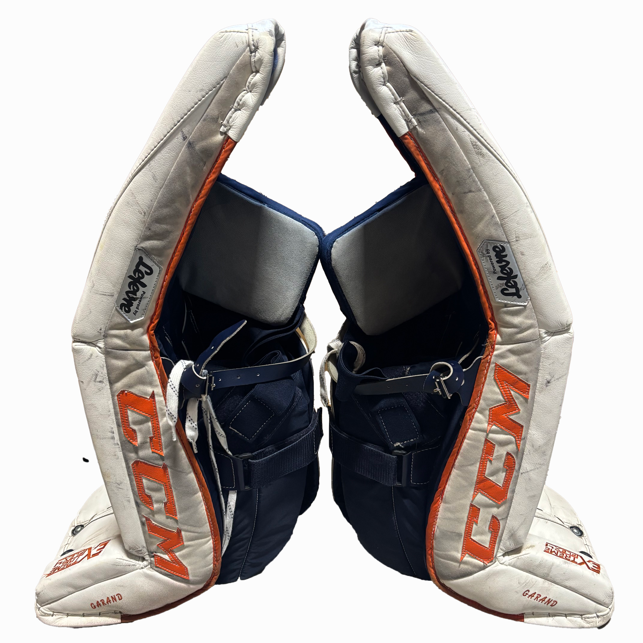 CCM Extreme Flex 4 - Used Pro Stock Goalie Pads (White/Navy/Orange)