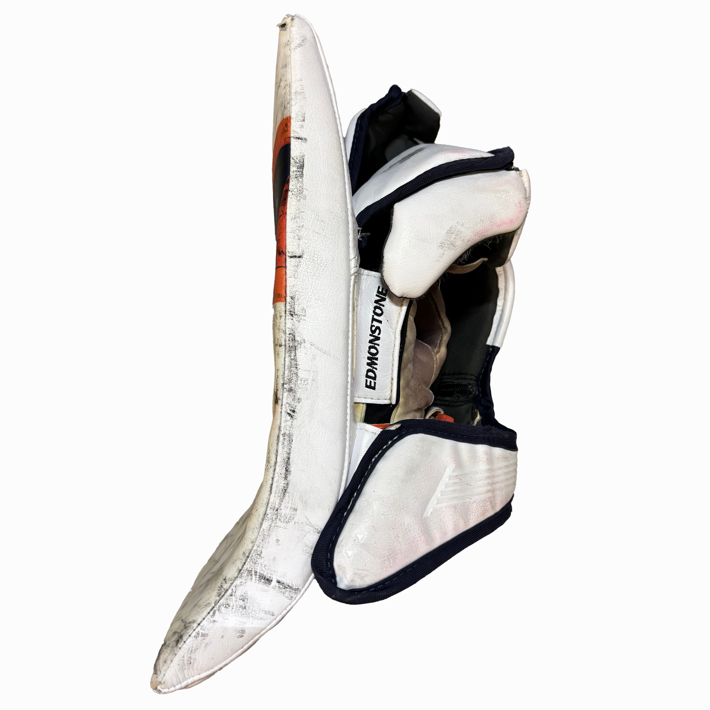 Bauer Supreme Mach - Used Pro Stock Goalie Blocker - (White/Navy/Orange)