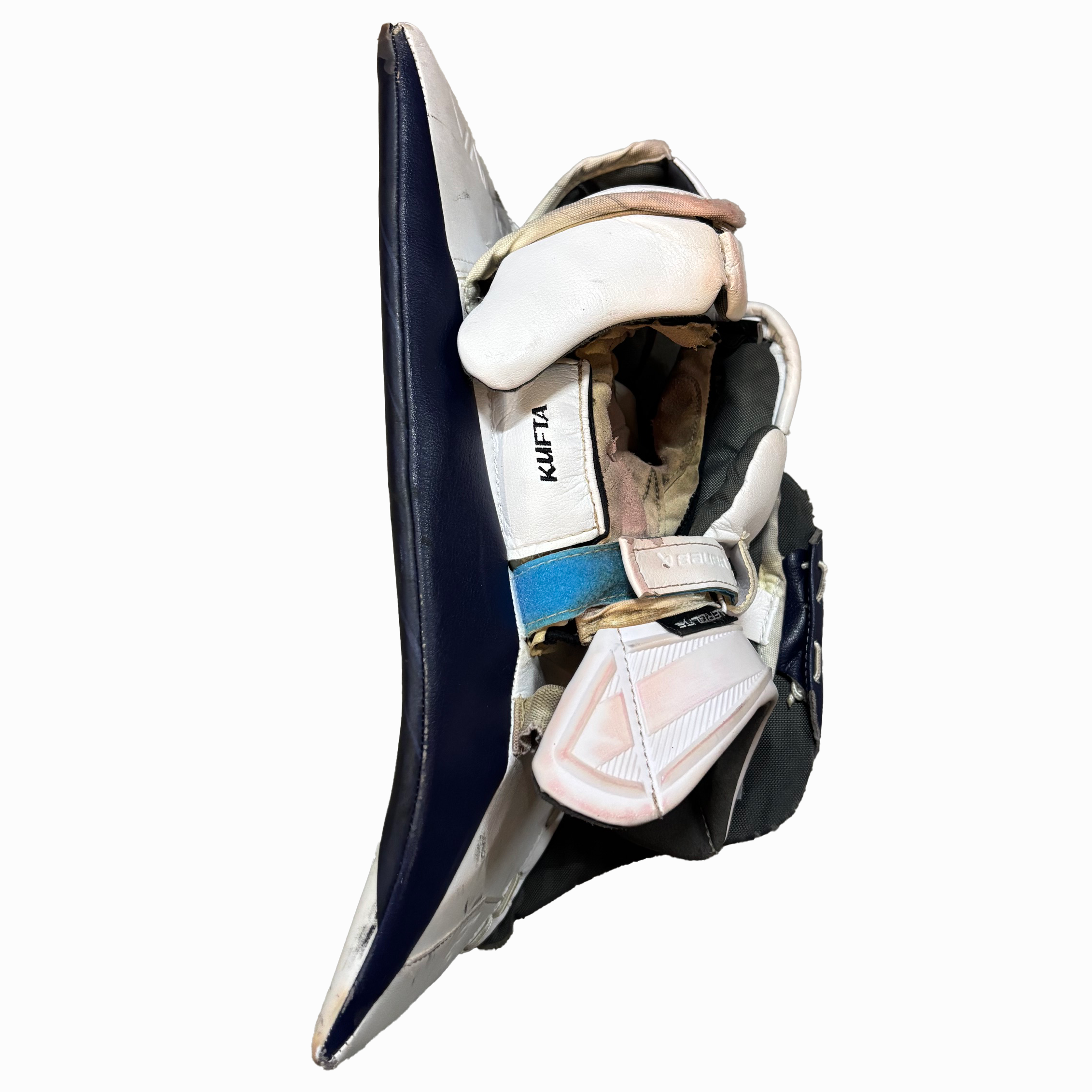 Bauer Vapor Hyperlite 2 - Used Pro Stock Goalie Blocker (White/Navy/Blue)