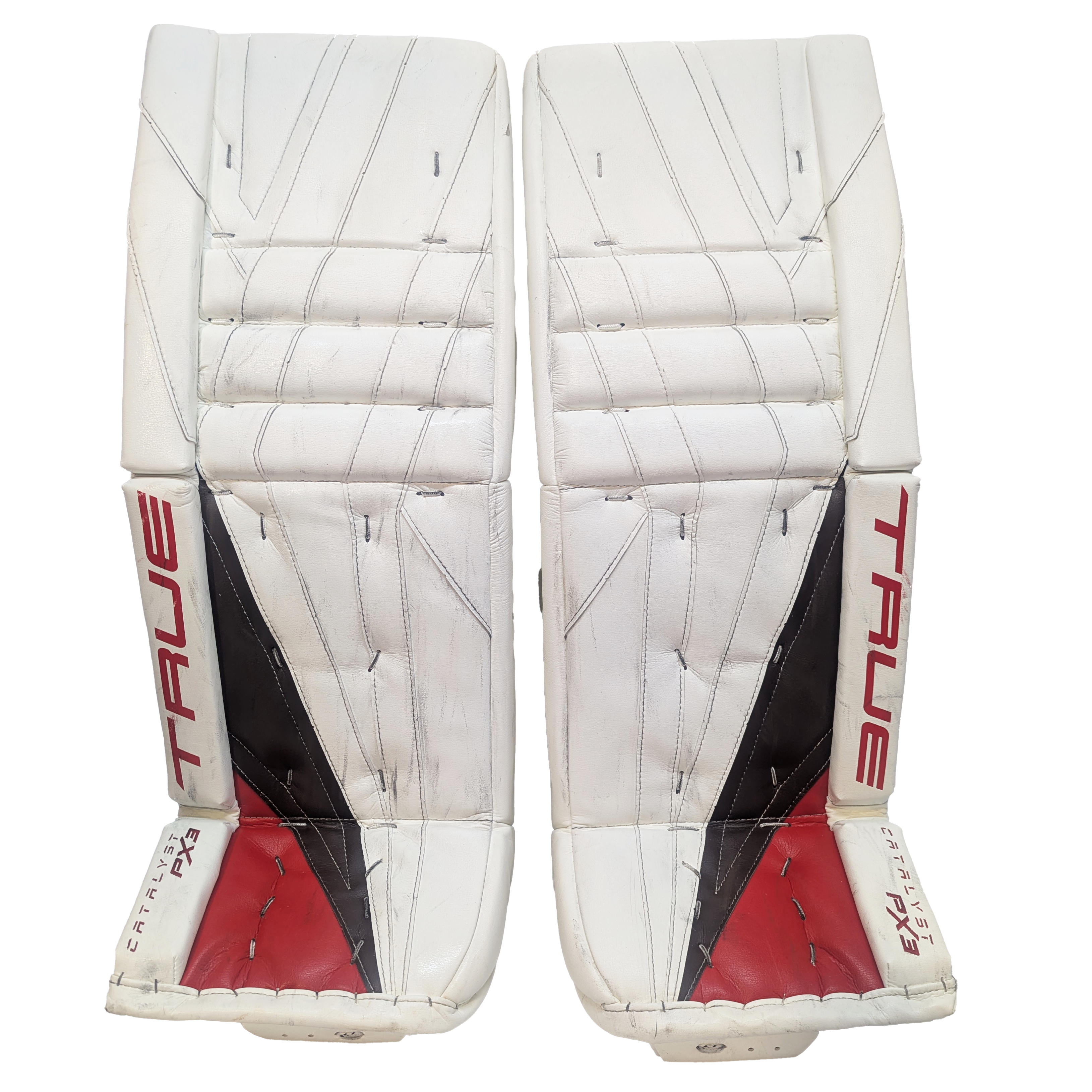 TRUE Catalyst PX3 - Used Pro Stock Goalie Pads (White/Red/Brown)