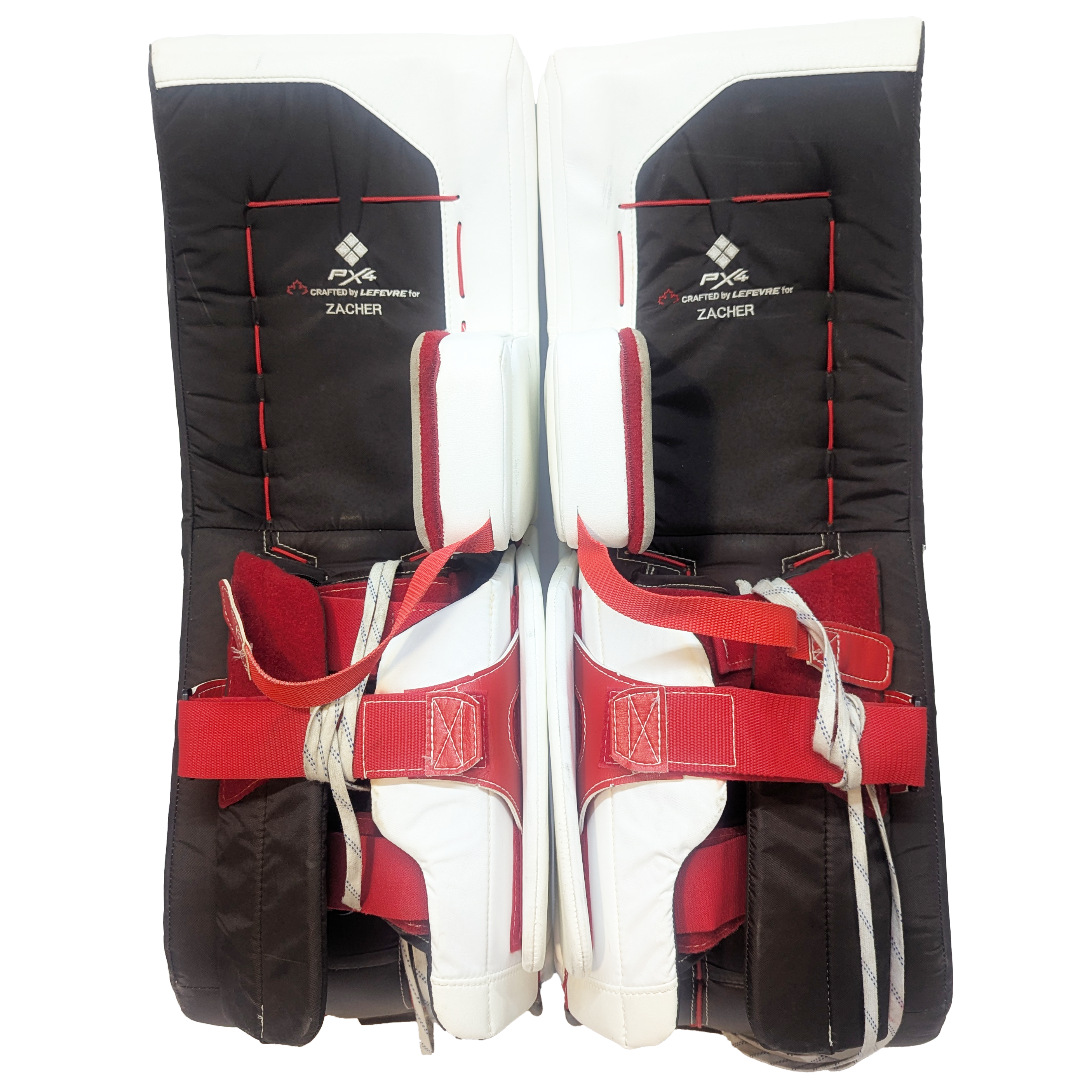 True HZRDUS PX4 - Used NCAA Pro Stock Goalie Pad Set (White/Brown/Red)
