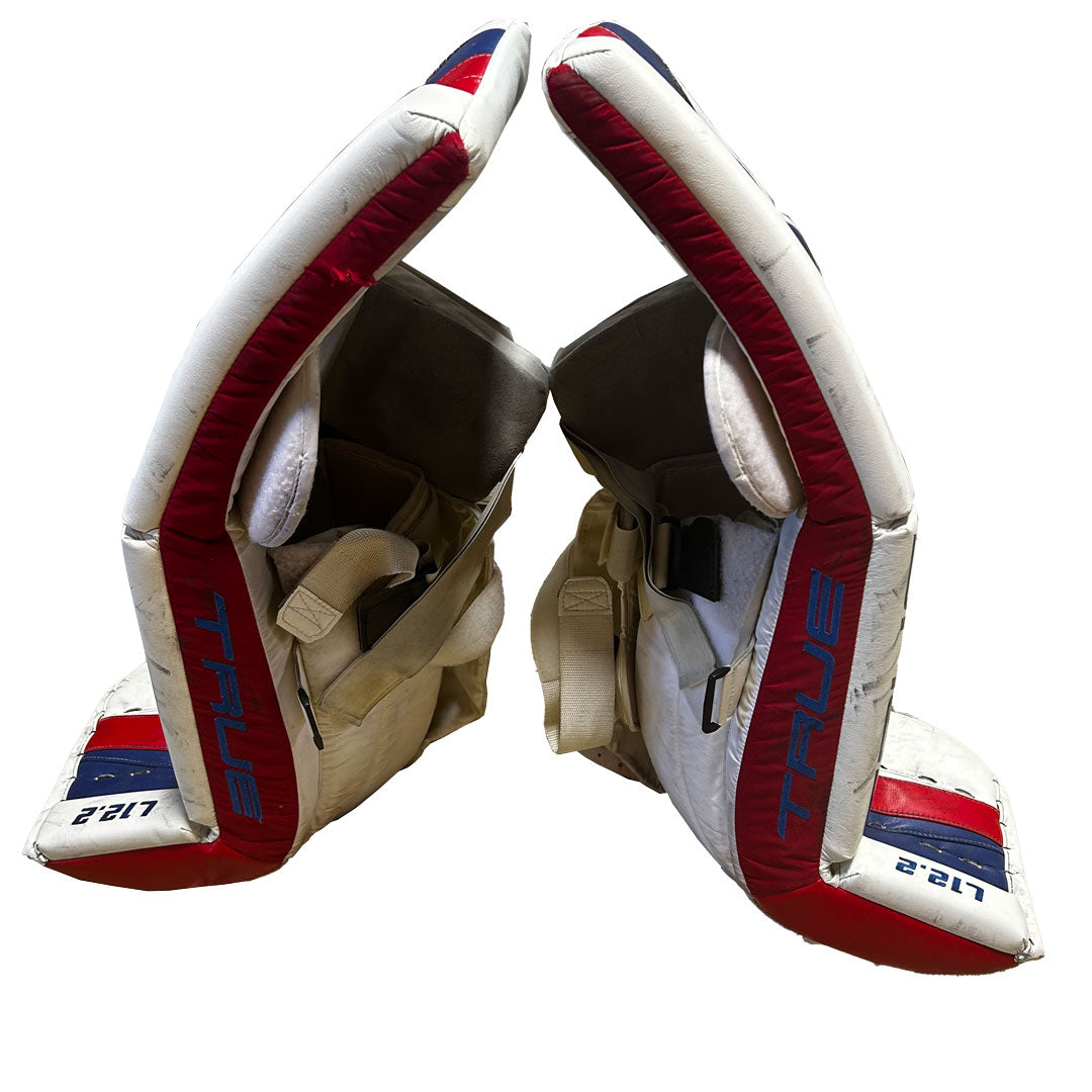 TRUE L12.2 - Used Pro Stock Goalie Pads (White/Blue/Red)