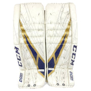 CCM Extreme Flex 4 - Jambières de gardien de but Pro Stock d'occasion (blanc/bleu marine/doré)