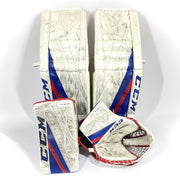CCM Extreme Flex III - Jambières de gardien de but Pro Stock d'occasion - Ensemble complet (blanc/bleu/rouge)