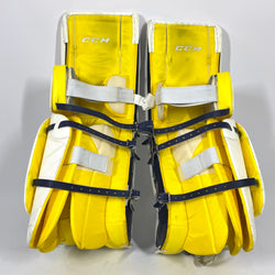CCM Extreme Flex 4 - Jambières de gardien de but NCAA Pro Stock Senior d'occasion (blanc/or)