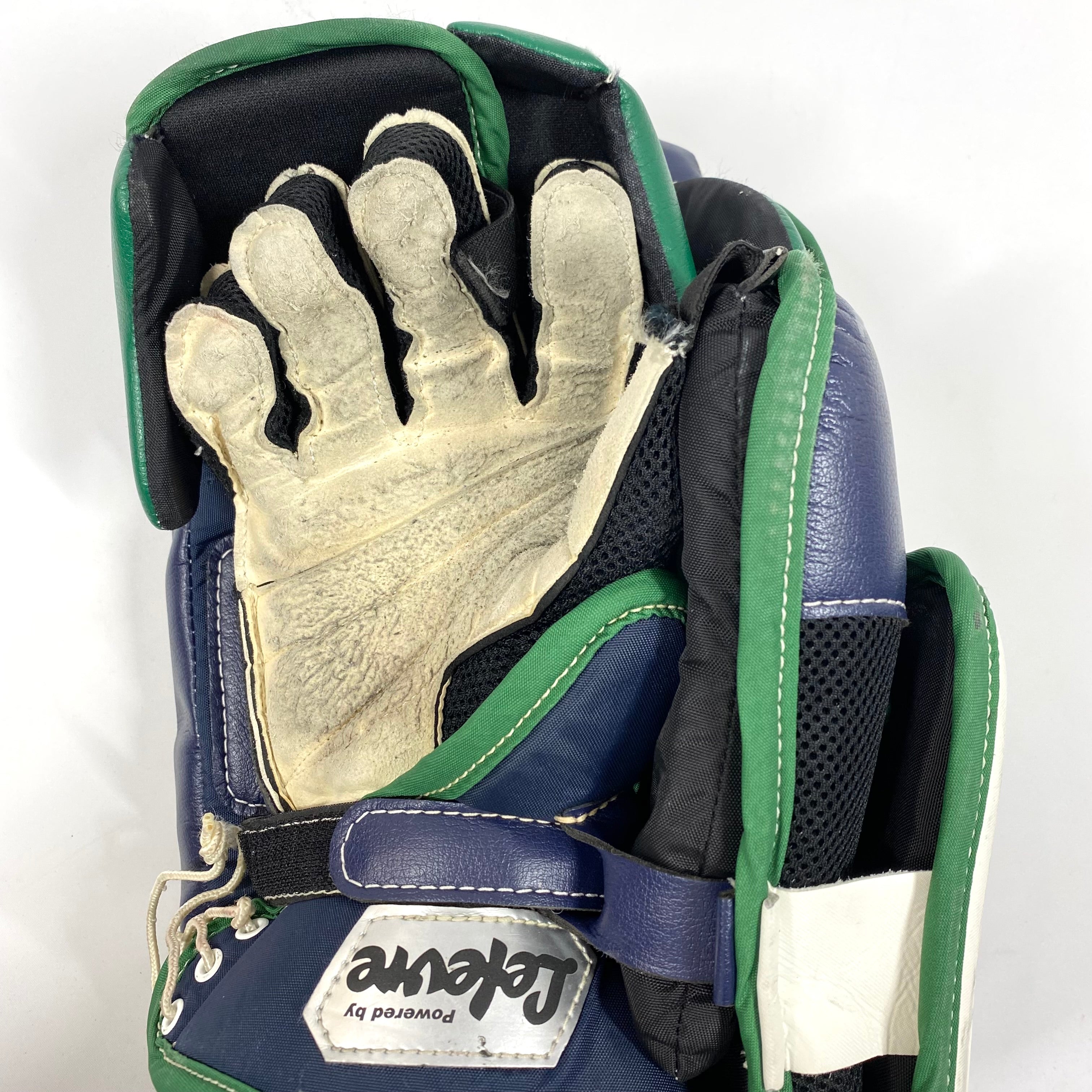 CCM Extreme Flex III - Used Pro Stock Goalie Blocker (Navy/Green/Gold)