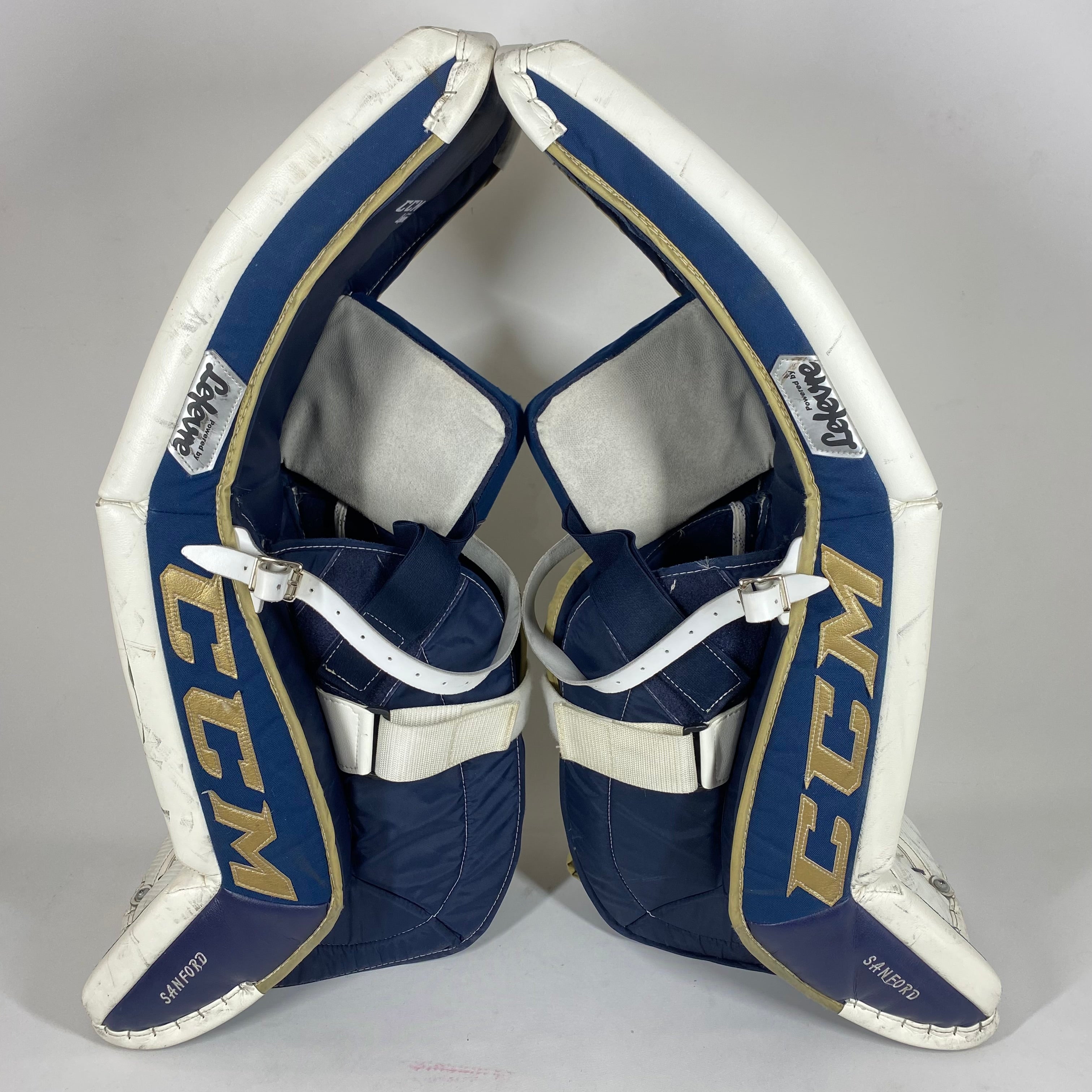 CCM Premier II - Ensemble de gardien de but complet NCAA Pro Stock d'occasion (blanc/or/bleu)