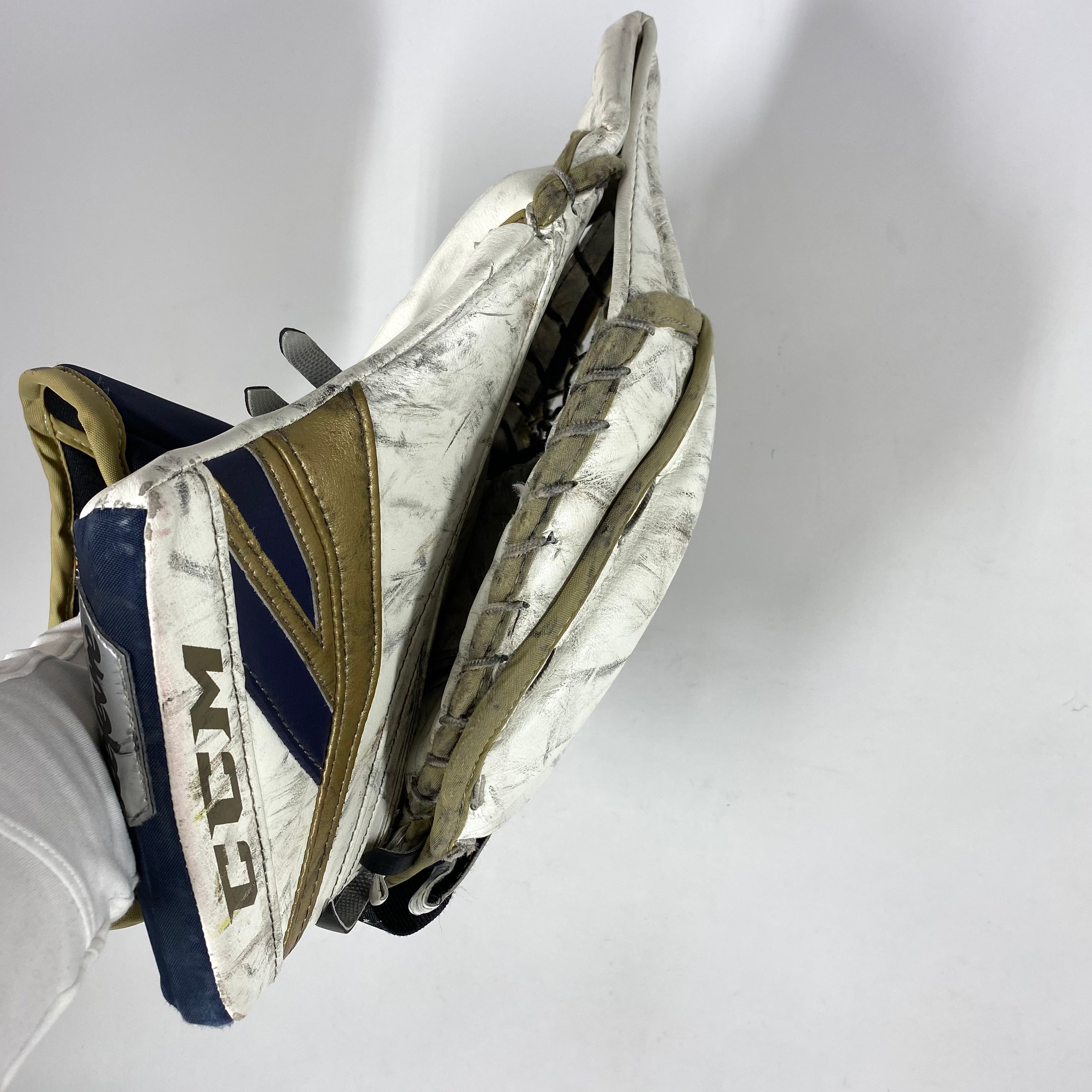 CCM Premier II - Ensemble de gardien de but complet NCAA Pro Stock d'occasion (blanc/or/bleu)