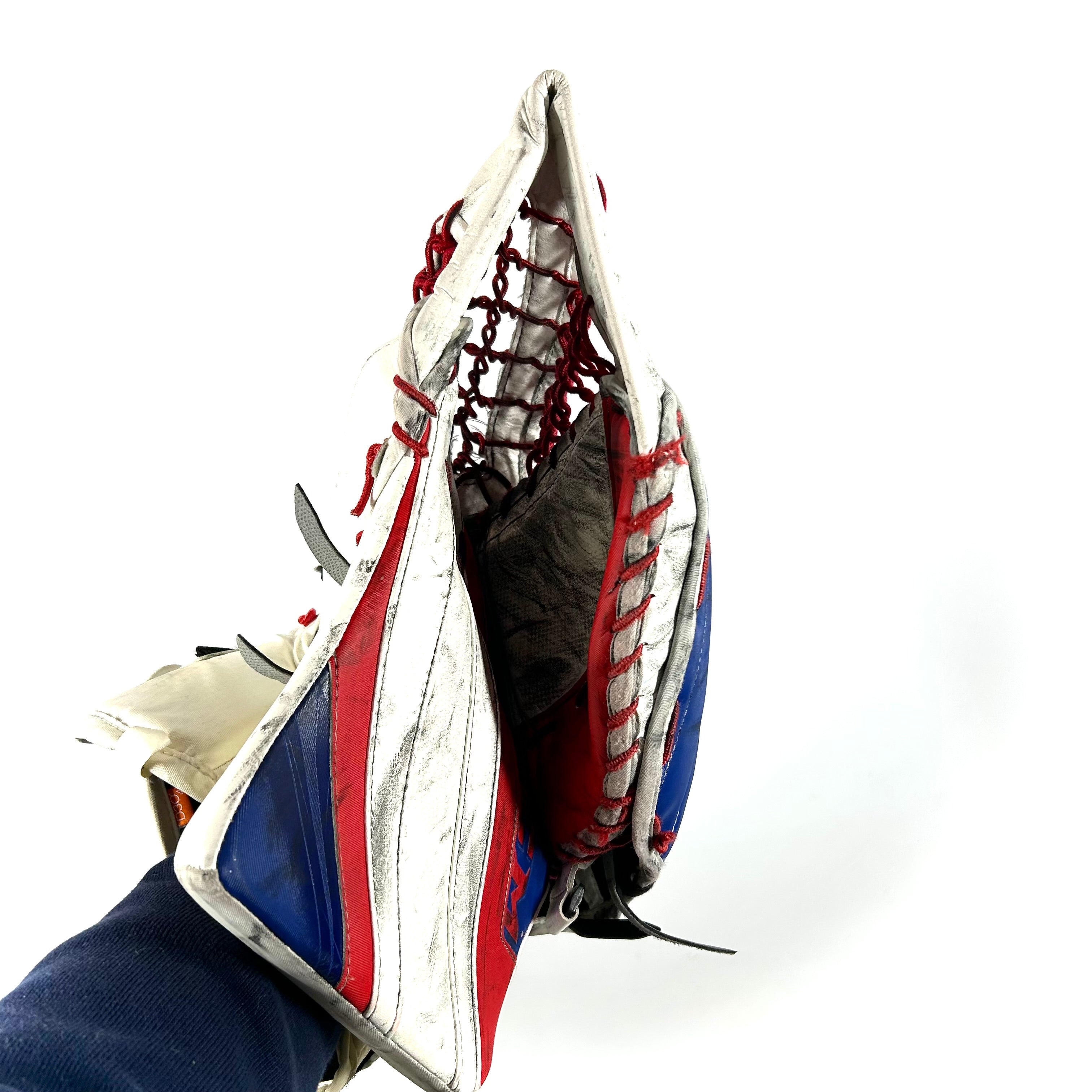 CCM Extreme Flex 5 - Used Pro Stock Goalie Glove - (Blue/Red/White)