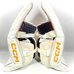 CCM Extreme Flex 6 - Jambières de gardien de but Pro Stock d'occasion (blanc/rouge/jaune)