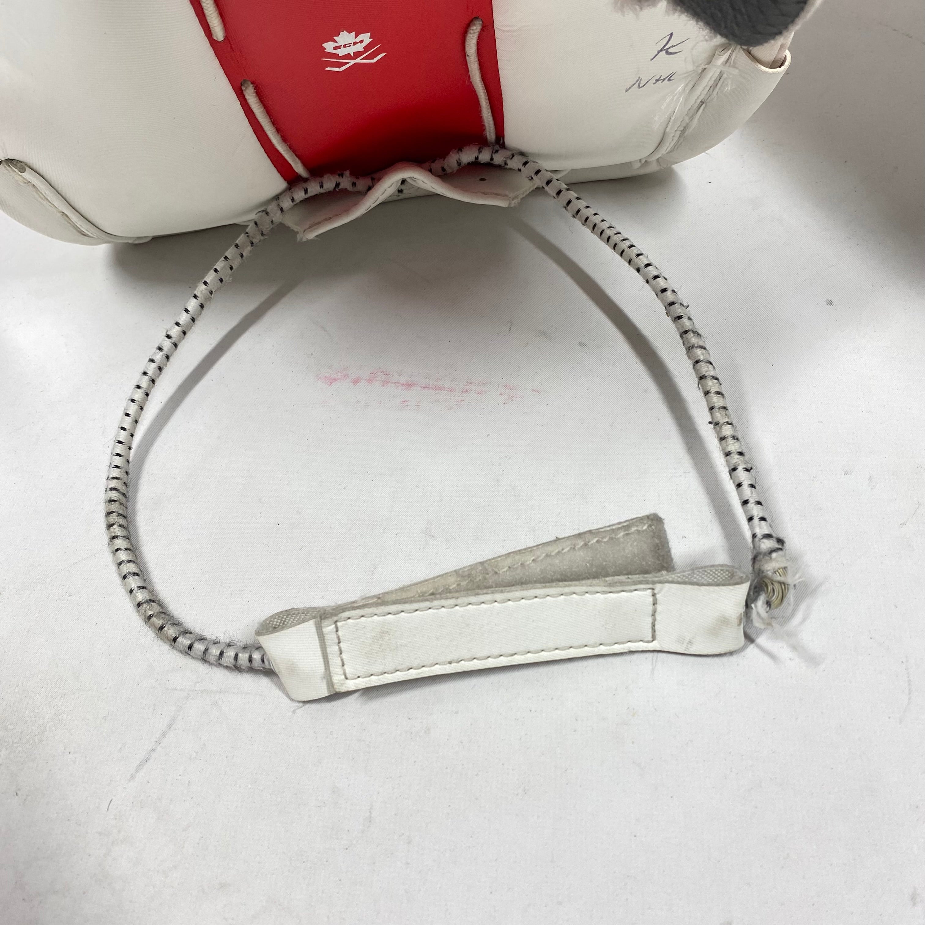 CCM Extreme Flex 6 - Jambières de gardien de but Pro Stock d'occasion (blanc/rouge/jaune)