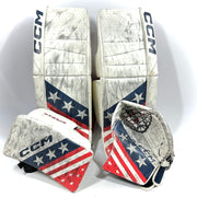 CCM Extreme Flex 6 - Ensemble complet de gardien de but senior AHL Pro Stock d'occasion (blanc/rouge/bleu)