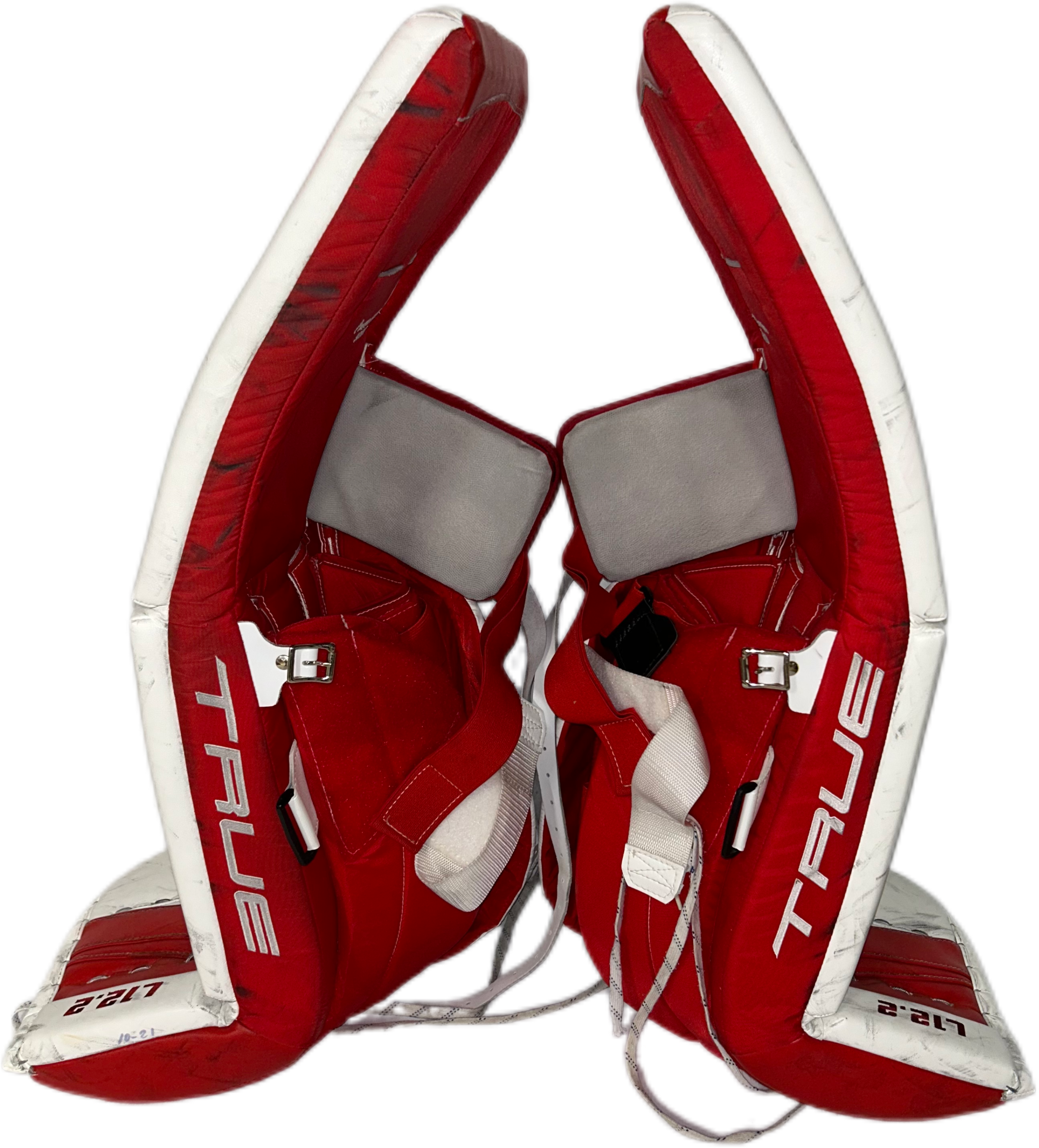 TRUE L12.2 - Jambières de gardien de but Pro Stock d'occasion (blanches/rouges)