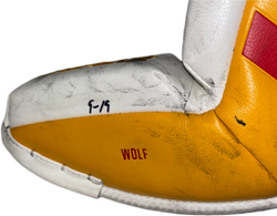 CCM Extreme Flex 6 - Jambières de gardien de but NHL Pro Stock d'occasion - Dustin Wolf (blanc/jaune/rouge)