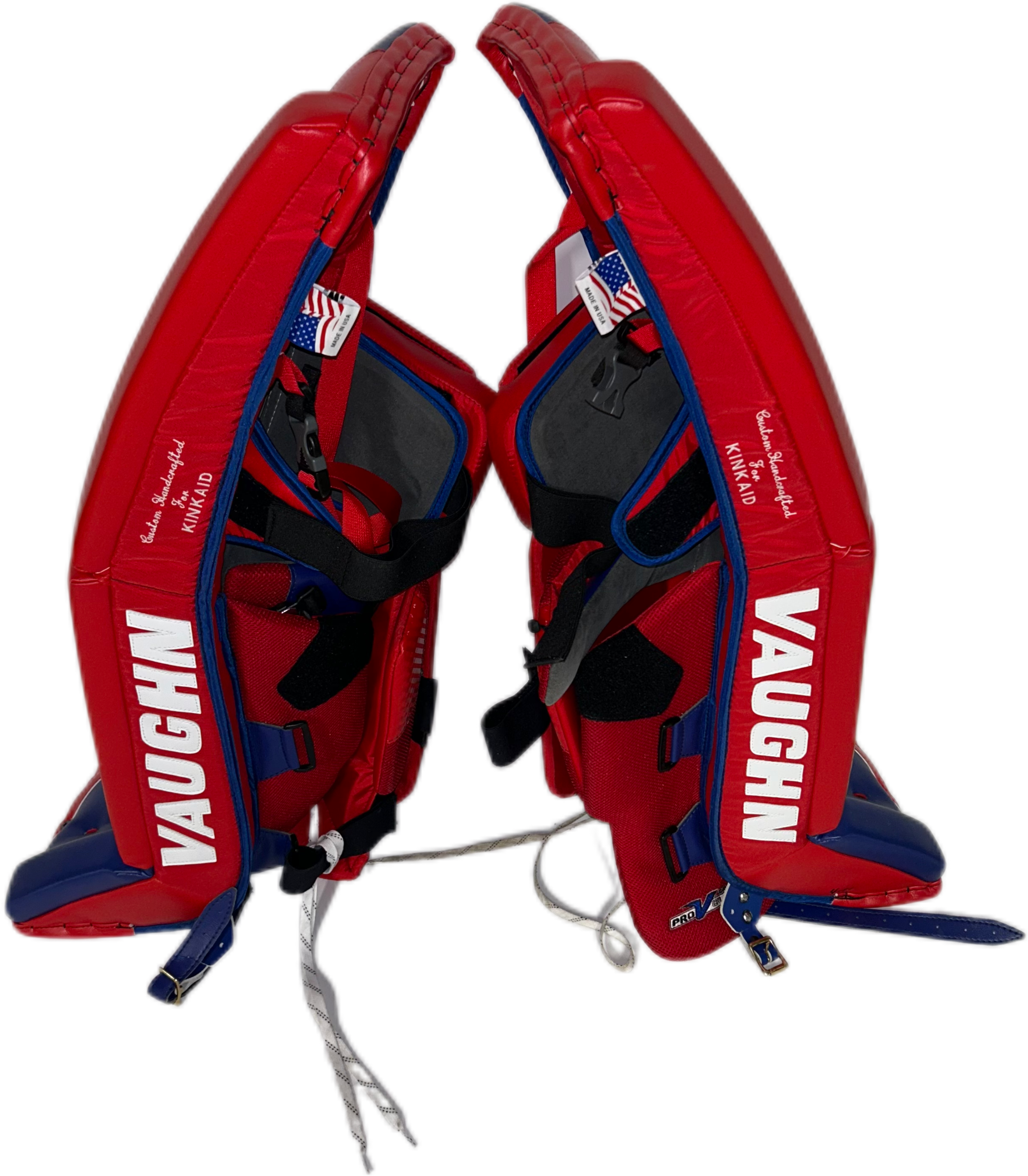 Vaughn Velocity V9 - Jambières de gardien de but professionnelles NHL - Keith Kinkaid (rouge/bleu)