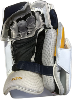 Vaughn Velocity V10 - Used Pro Stock Goalie Blocker (White/Navy/Yellow)