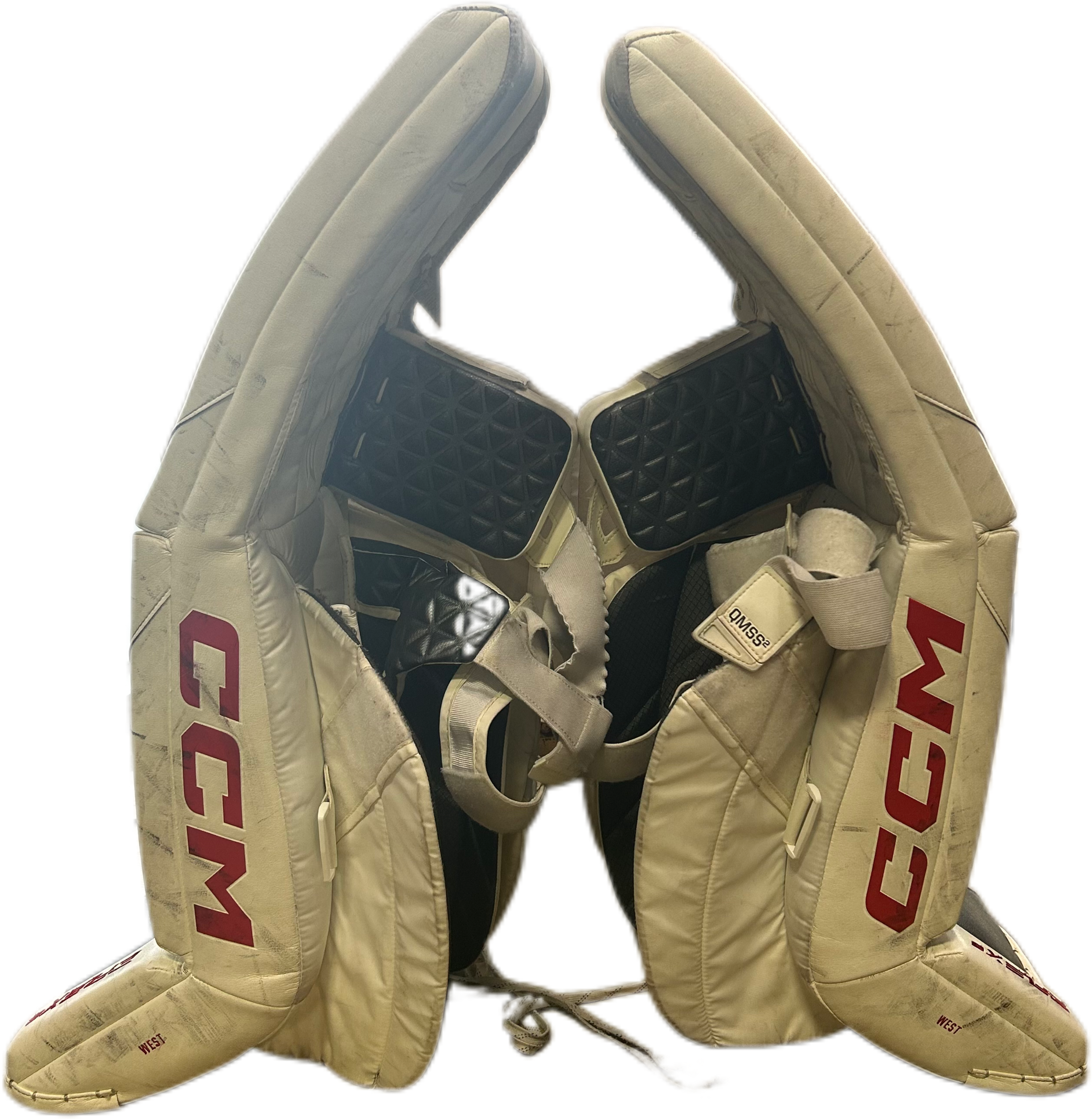 CCM Extreme Flex 6 - Used Pro Stock Goalie Pads (White/Navy/Yellow)