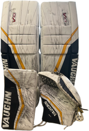 Vaughn Velocity V10 - Ensemble complet de gardien de but Pro Stock d'occasion (blanc/bleu marine/jaune)