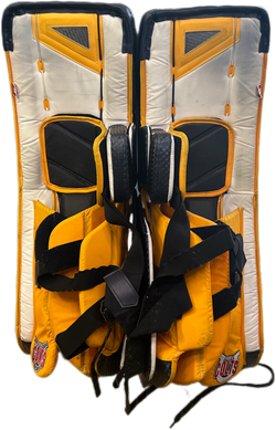 Vaughn Velocity V10 - Jambières de gardien de but Pro Stock d'occasion (blanc/bleu marine/jaune)