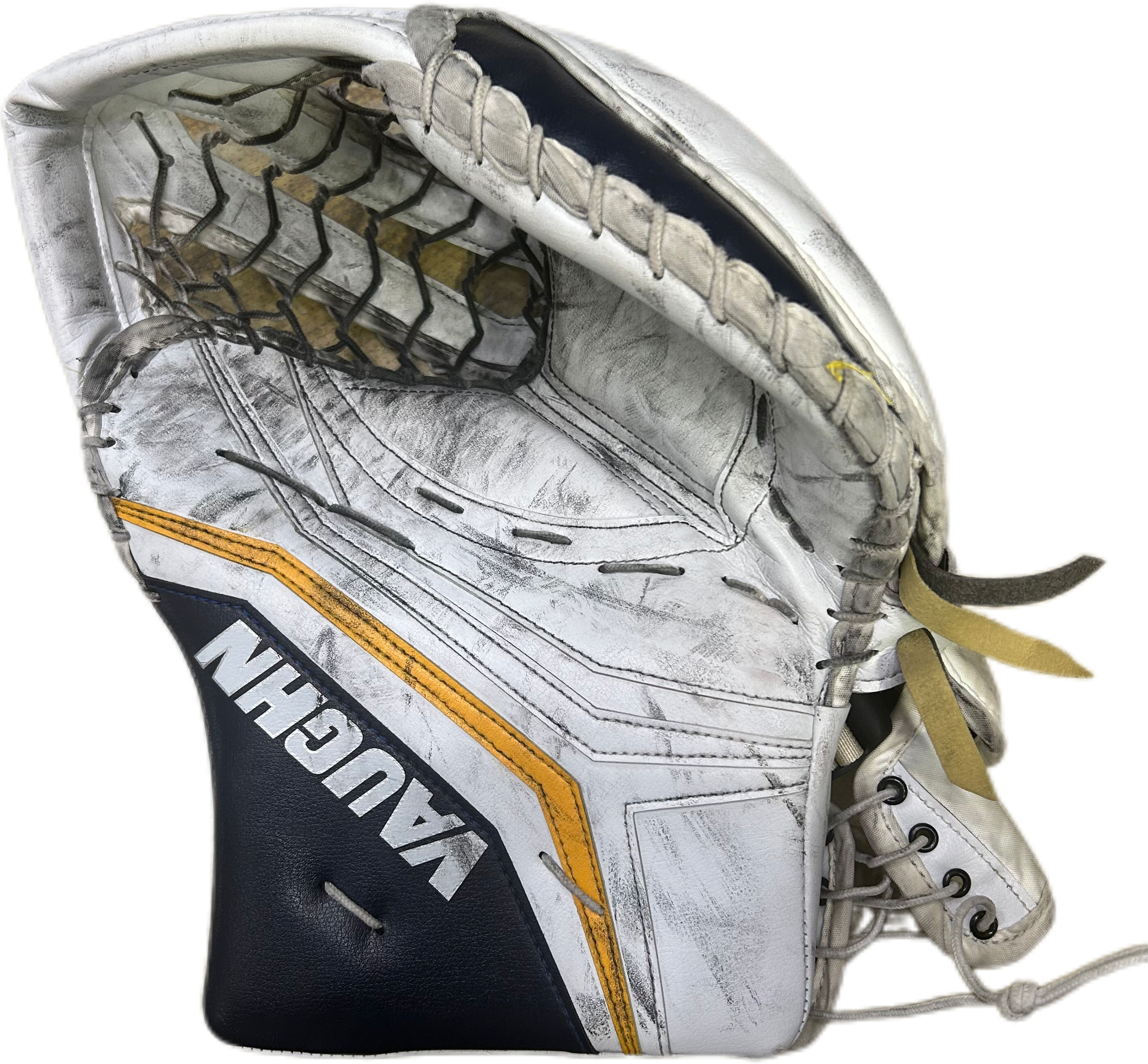 Vaughn Velocity V10 - Used Pro Stock Goalie Full Set (White/Navy/Yellow)