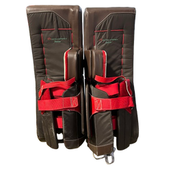 True L20.2 - Jambières de gardien de but Pro Stock d'occasion (marron/blanc/rouge)