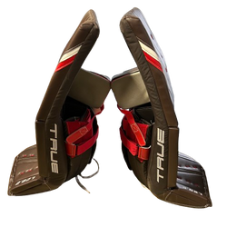 True L20.2 - Jambières de gardien de but Pro Stock d'occasion (marron/blanc/rouge)