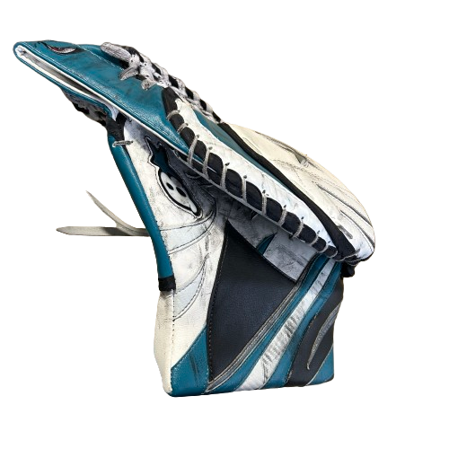 Brian's Gnetik V - Gant de gardien de but NHL Pro Stock d'occasion - Aaron Dell (blanc/bleu sarcelle/noir)